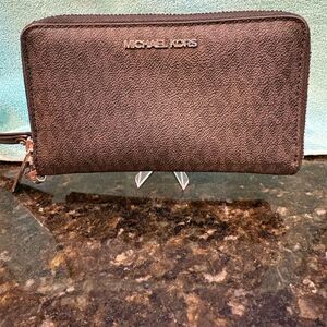 Michael Kors Women's Black Zip-Around Wallet with Logo Accents